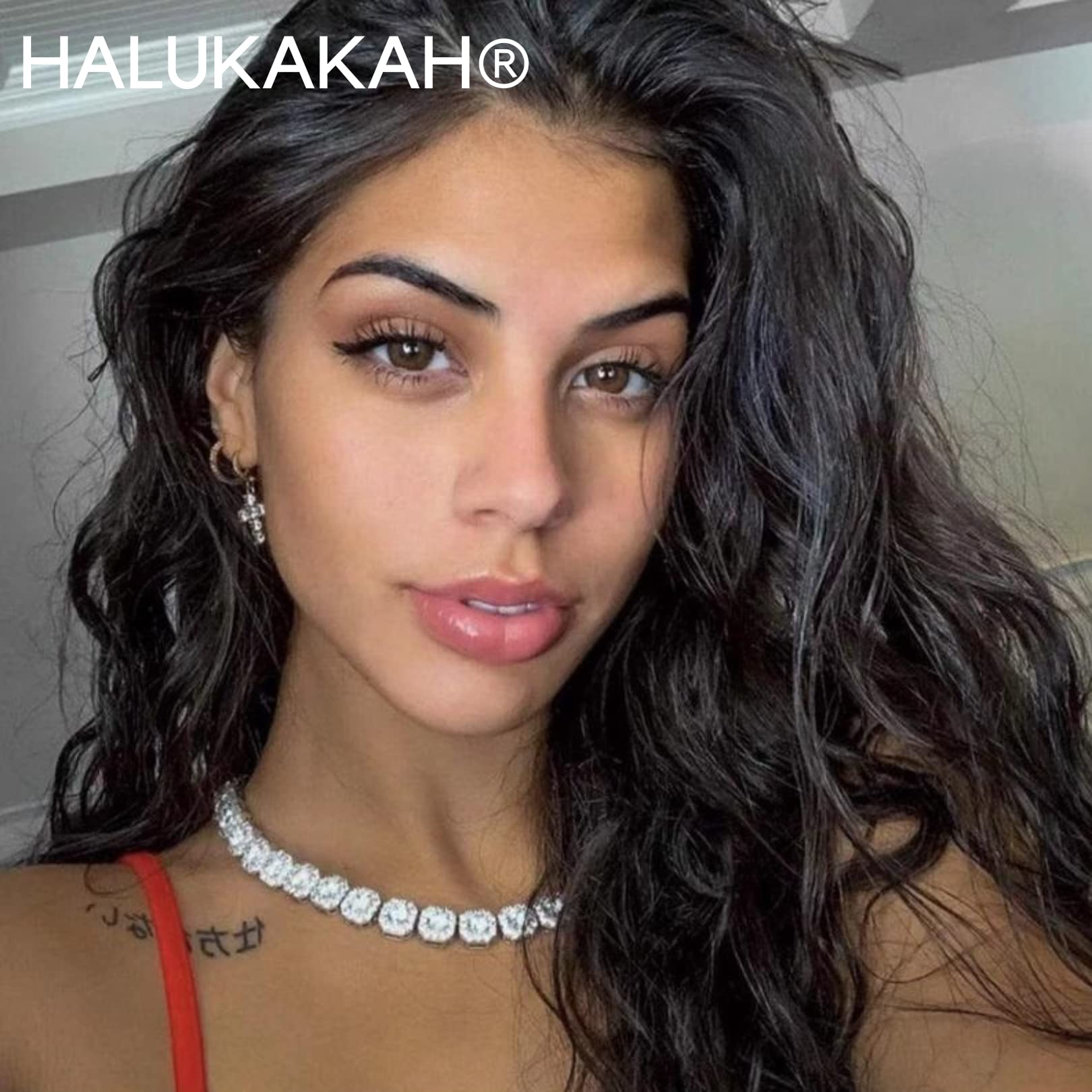 HALUKAKAH Diamante Catena Tennis Raggruppati per Uomo,Oro Reale 18k /Oro Rosa/Placcato in Platino Diamante Quadrato Oro Braccialetto/Collana,Diamanti da Laboratorio,con Confezione Regalo Gratuita