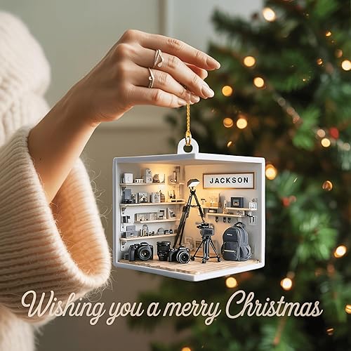 Miniatura 5 de Adorno de fotografía personalizado mini cámara de acrílico plano 2D con nombre personalizado, regalo único para fotógrafo, cineasta, editor o