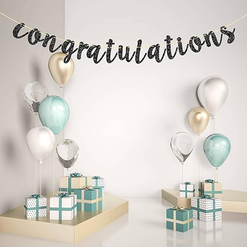 Miniatura 5 de Cartel de felicitaciones con purpurina negra para bodas, aniversarios, graduaciones, banderines de felicitaciones, suministros de decoración de