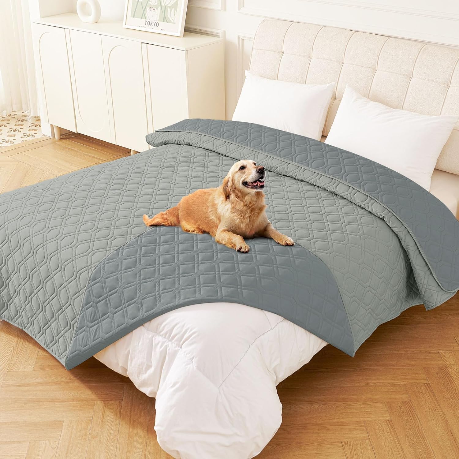 Homaxy Waterproof Dog Blanket Washable, Soft Pet Blanket For Dogs Cats, Reversible Puppy Blanket for Bed Sofa Couch, 203X208cm, Grey+dark grey