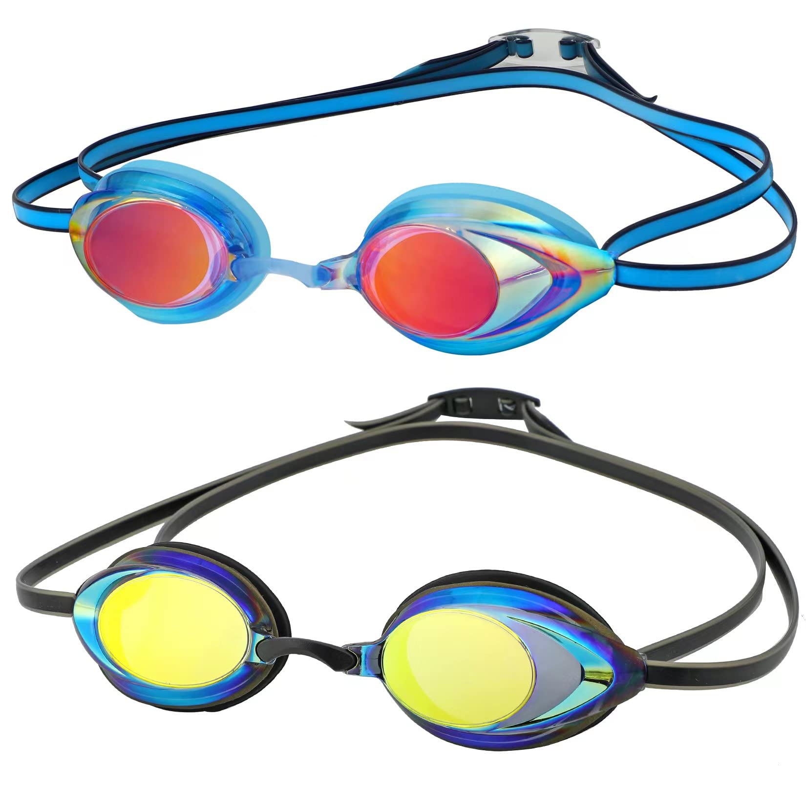 Lunette de Piscine, Natation Accessoires, Lot de 2 Paires de Lunettes Anti-buée - Protection UV - Pas de Fuite - Pour Adultes, Hommes, Femmes, Adolescents, Enfants