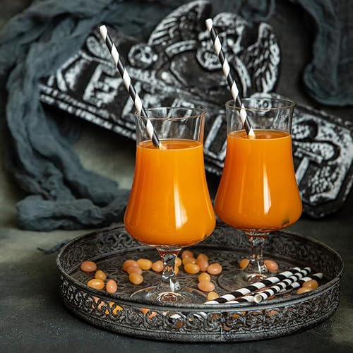 Vista 9 de ALINK 100 pajitas de papel a rayas blancas y negras, biodegradables desechables para Halloween, Navidad, cumpleaños, Año Nuevo, suministros de Rayas