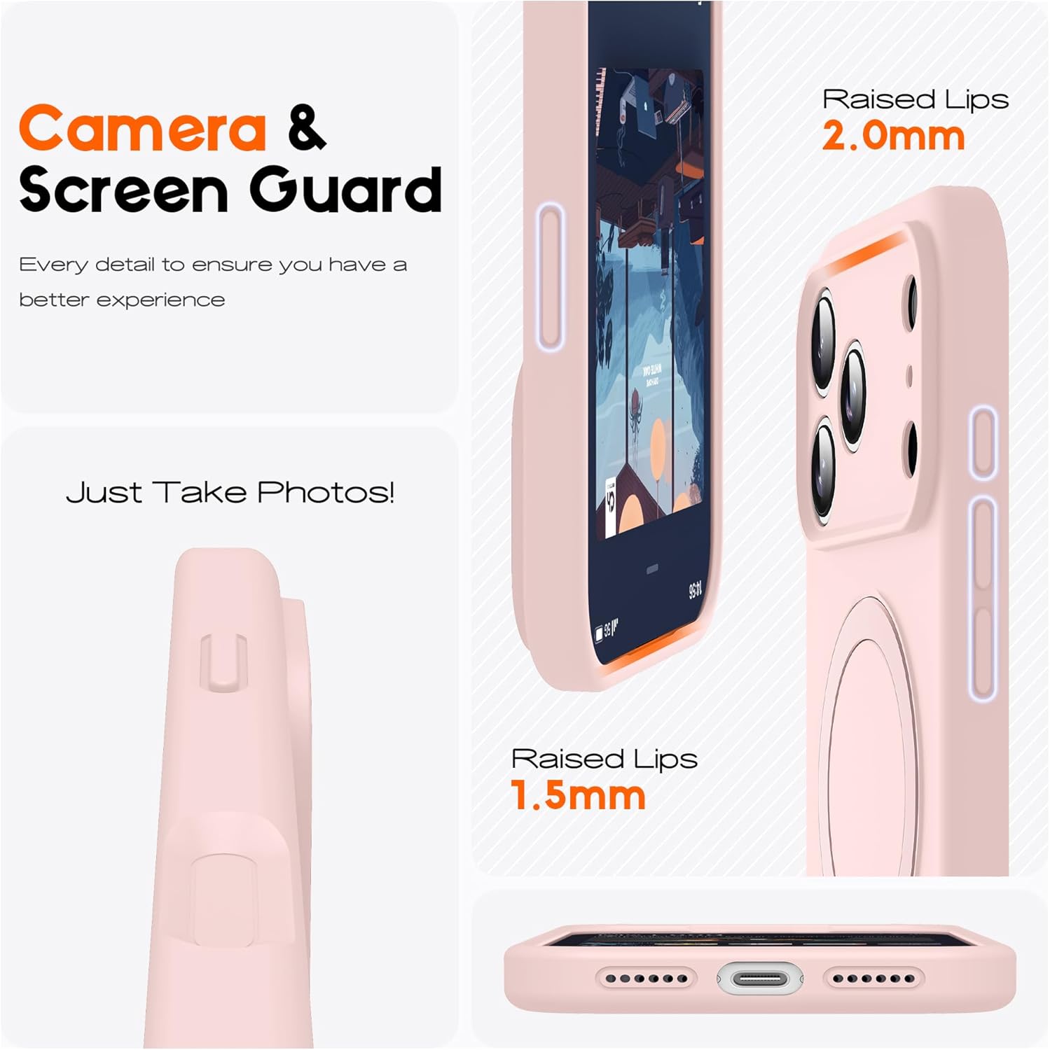 Compatible with iPhone 17 Pro Case with Magnetic Invisible Stand Compatible with Mag-Safe Military Drop Tested Shockproof Silicone 17 Pro Phone Cases for Women Men 6.3"，Pink - Image 4
