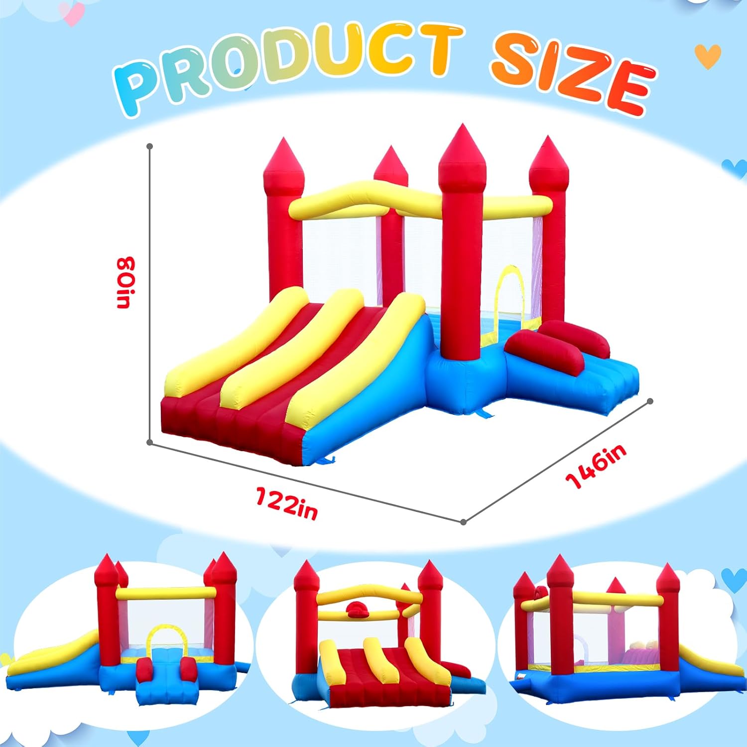 Bounce House with Double Slide,5-in-1 Inflatable Jumping Castle for Toddlers & Kids 2-10, Features Basketball Hoop & Large Bounce Area, Fast Setup with Blower for Outdoor Indoor Play