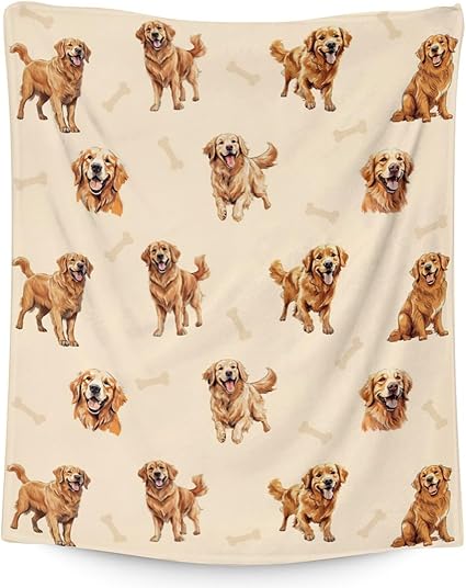 Golden Retriever Blanket - 60x80 Inches Size for Women, Men - Soft Fluffy Throw for Bed, Sofa, Winter - Beige Cute Fuzzy Gifts