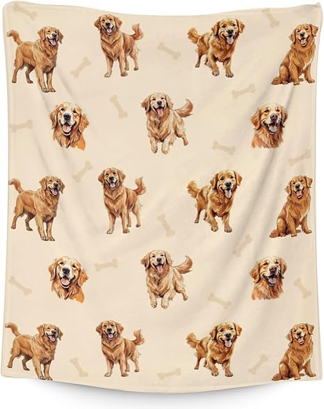 Golden Retriever Blanket - 60x80 Inches Size for Women, Men - Soft Fluffy Throw for Bed, Sofa, Winter - Beige Cute Fuzzy Gifts