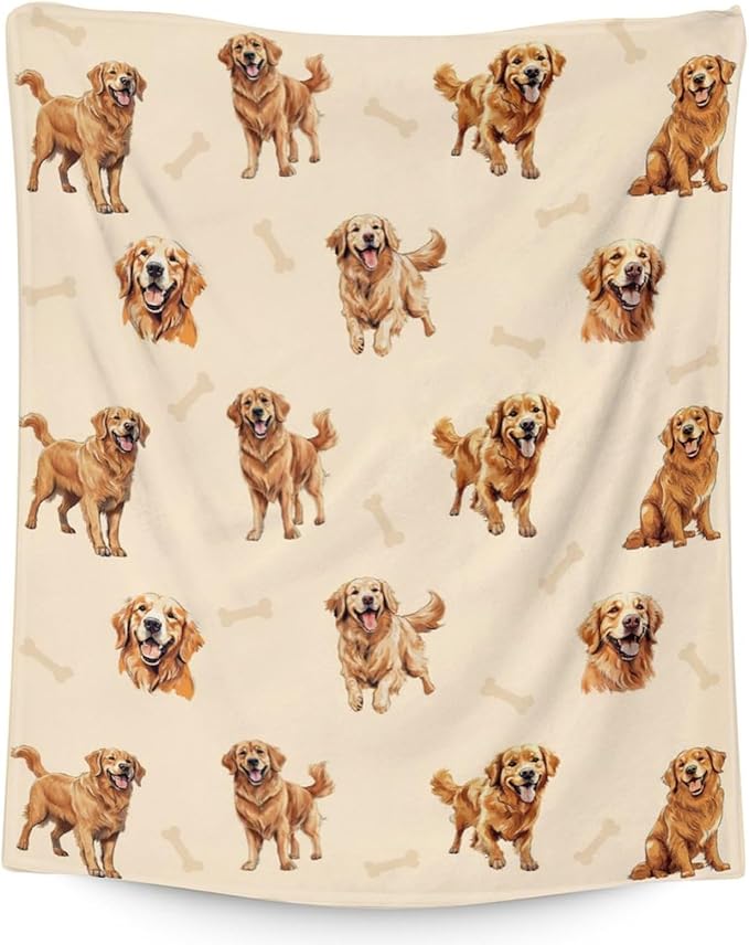 Golden Retriever Blanket - 60x80 Inches Size for Women, Men - Soft Fluffy Throw for Bed, Sofa, Winter - Beige Cute Fuzzy Gifts
