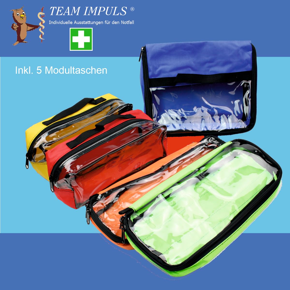Team Impuls - Notfallrucksack - rot - Nylon - LEER - mit 4 Außentaschen - Gr. M