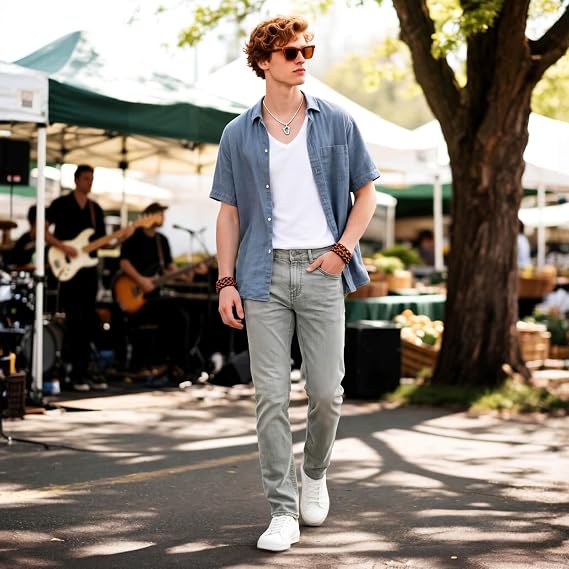 Heyfanee Mens Lightweight Slim Fit Jeans Stretch Denim Pants for Men