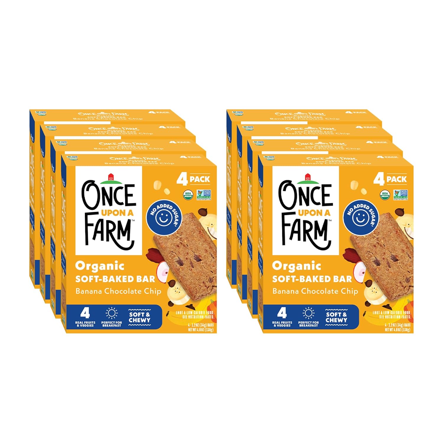Once Upon a Farm | Organic Banana Chocolate Chip Soft Baked Bar | Chocolate, Banana, Vanilla & Oats | Made with Real Fruit & Veggies | No Added Sugar | 8 Boxes