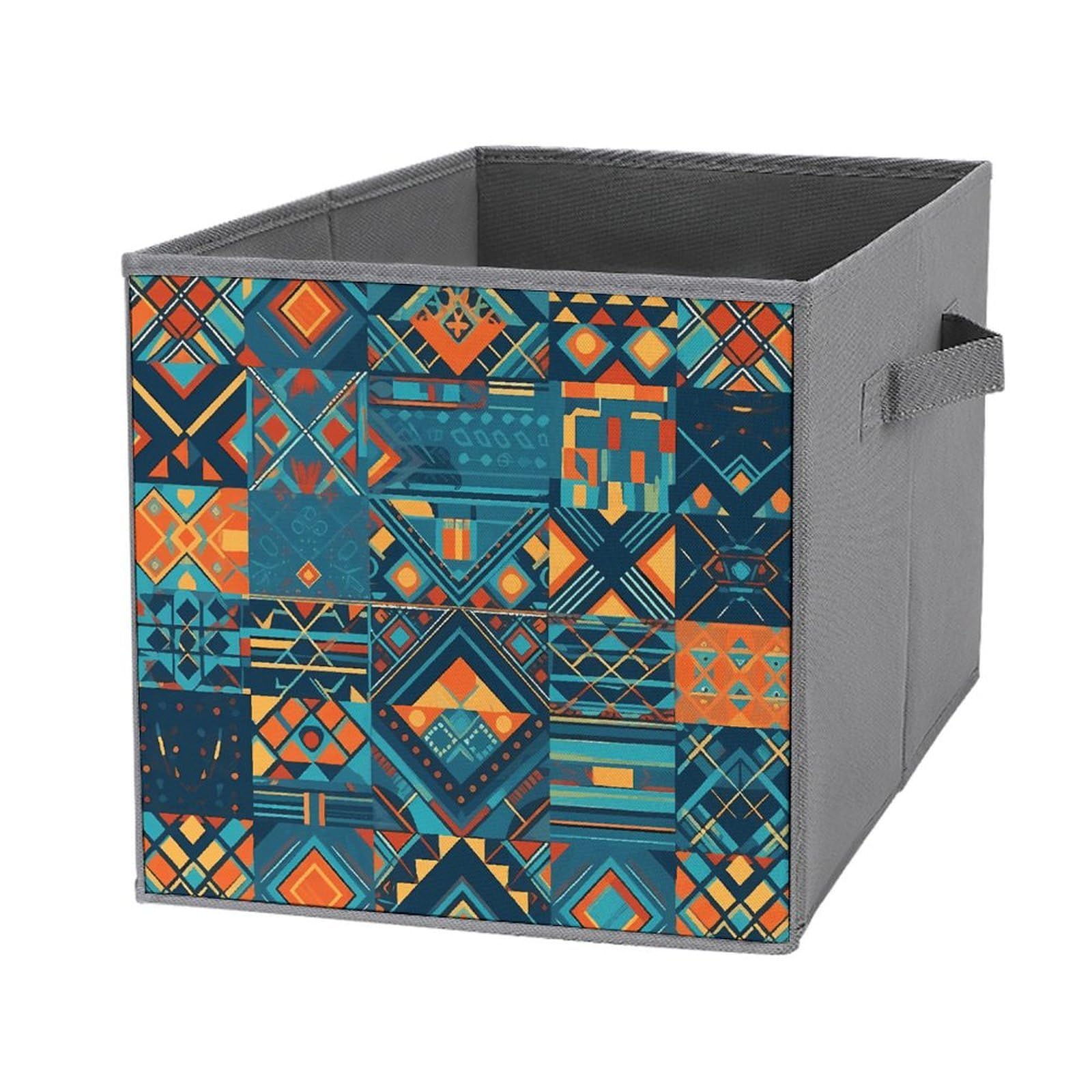 Boîte de rangement pliable motif ethnique 27.6cm avec poignées