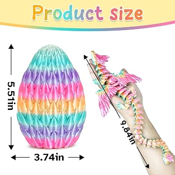 Winged Dragon Inside Surprise Egg Fun Collectible Toy Gift for Kids and Adults, 3D Printed Fantasy Dragon Ideal for Christmas Easter Birthdays and Holiday Decorations (Rainbow, Medium)