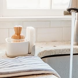 Ceramic Soap Dish with Sponge & Brush