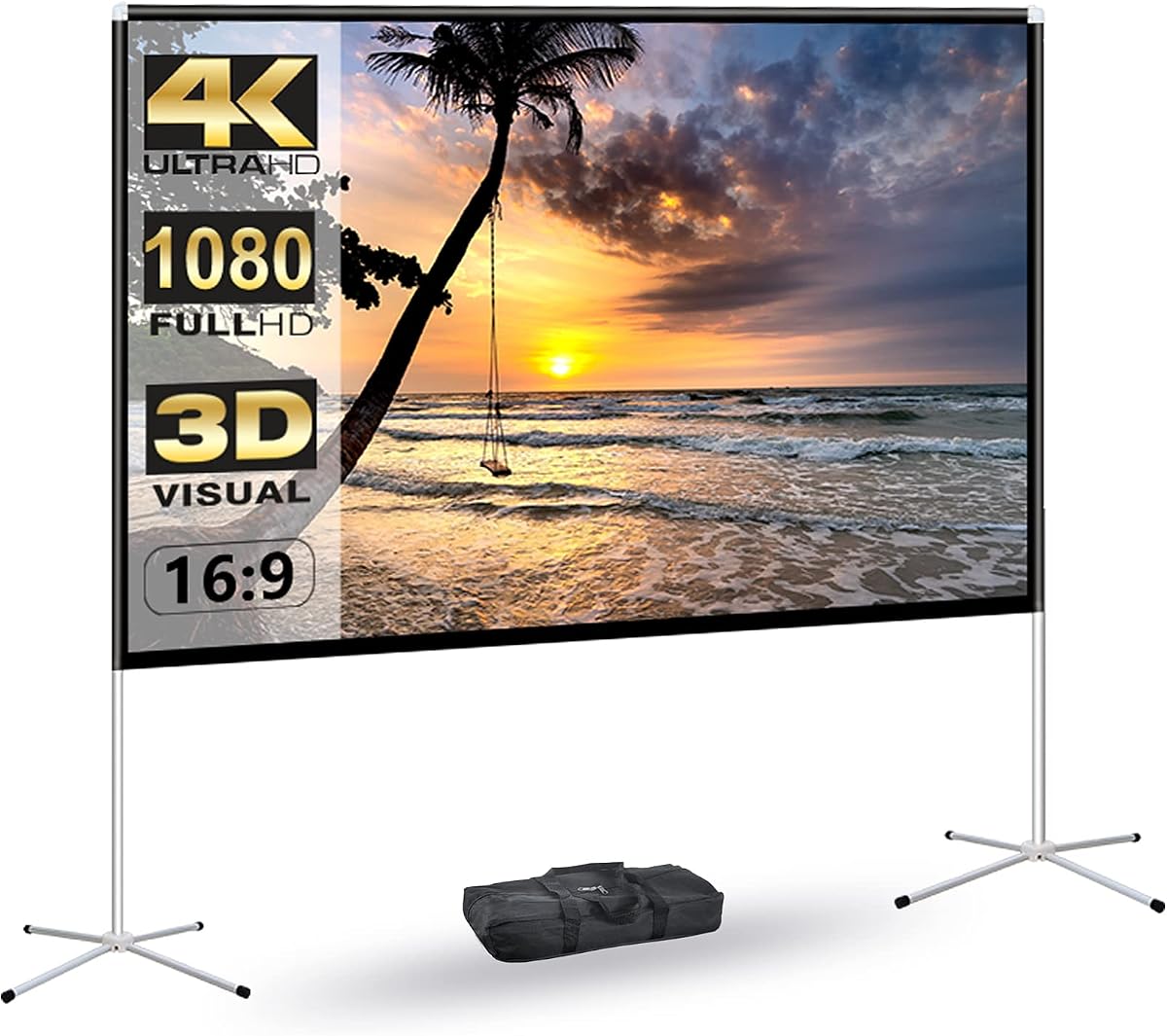 Portable Projector Screen with Stand Outdoor: Camping Projection Screen 80 inch 4K Movie Screen for Home Backyard Indoor 16:9 HD Night