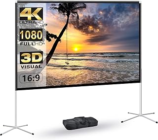 AODIOU 80 Inch Portable Projector Screen with Stand - 4K HD 16:9 Foldable Outdoor Movie Screen for Camping, Backyard, Indoor Cinema