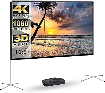 Portable Projector Screen with Outdoor Stand Camping Projection Screen 80" 4K Movie Screen for Home Backyard Indoor 169 HD Night