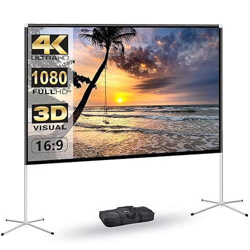 Projector Screen with Stand,Portable Projector Screen 80inch,Projection Screen and Stand, 16:9 HD 4K,Indoor Outdoor Movie Projection Screen with Carry Bag for Family Backyard, Movie Night, Camping - 80 Inch
