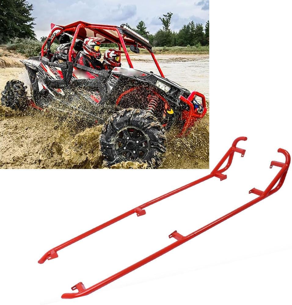 Rock Sliders Compatible with Polaris RZR XP4 1000/4 Turbo (2014-2023) - Heavy Duty Side Steps and Tree Kickers for Enhanced Protection (red)
