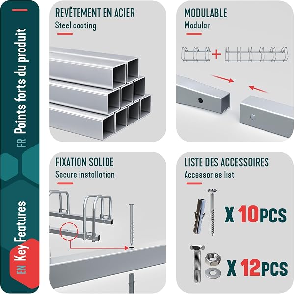 VOUNOT® Rastrelliera per Biciclette, Rastrelliera Portabici, Installazione a pavimento e parete, 6 Posti, Argento - 5