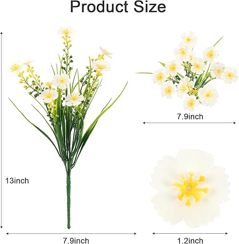 Miniatura 4 de MACTING 12 paquetes de flores artificiales de primavera, resistentes a los rayos UV, no se decoloran, plantas arbustivas de plástico sintético para