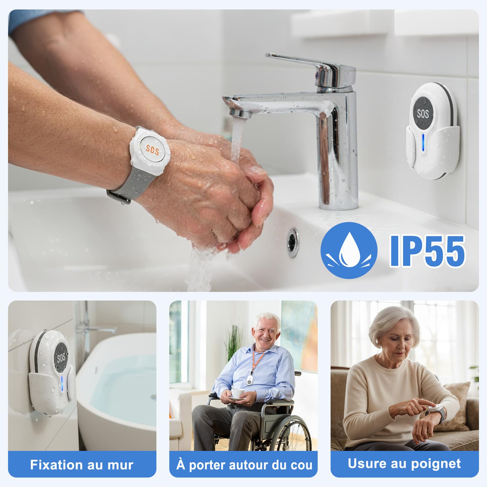 Daytech WiFi Tuya Intelligent Bracelet Alarme Personne Agee,Bouton Alarme Personne Agee,A Utiliser Lorsque Les Personnes âgées Ont Besoin d'aide (Blanc 2-1, 2 émetteurs + 1 récepteur)
