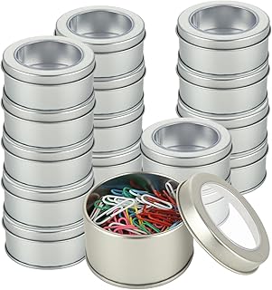 DAJAVE 40 Pack 4 Ounce Metal Tin Cans, Round Empty Screw Container Salve Tins with Clear Lid, Small Tin Cans for Kitchen, Office, Candles, Candies