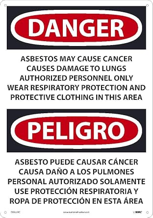 NMC ESD23RC National Marker PELIGRO Asbestos Sign - May Cause Cancer Causes 14 Inches x 20Inches, Rigid Plastic