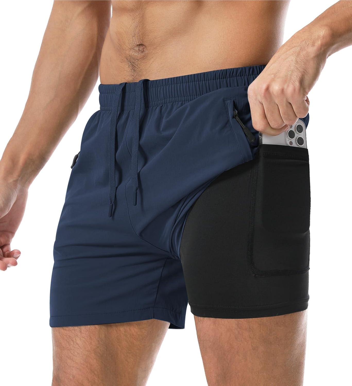 Aolesy Men's Gym Shorts Linerless & Liner - 5" Quick Dry Workout Running Shorts with Zip Pockets Sports Athletic Shorts