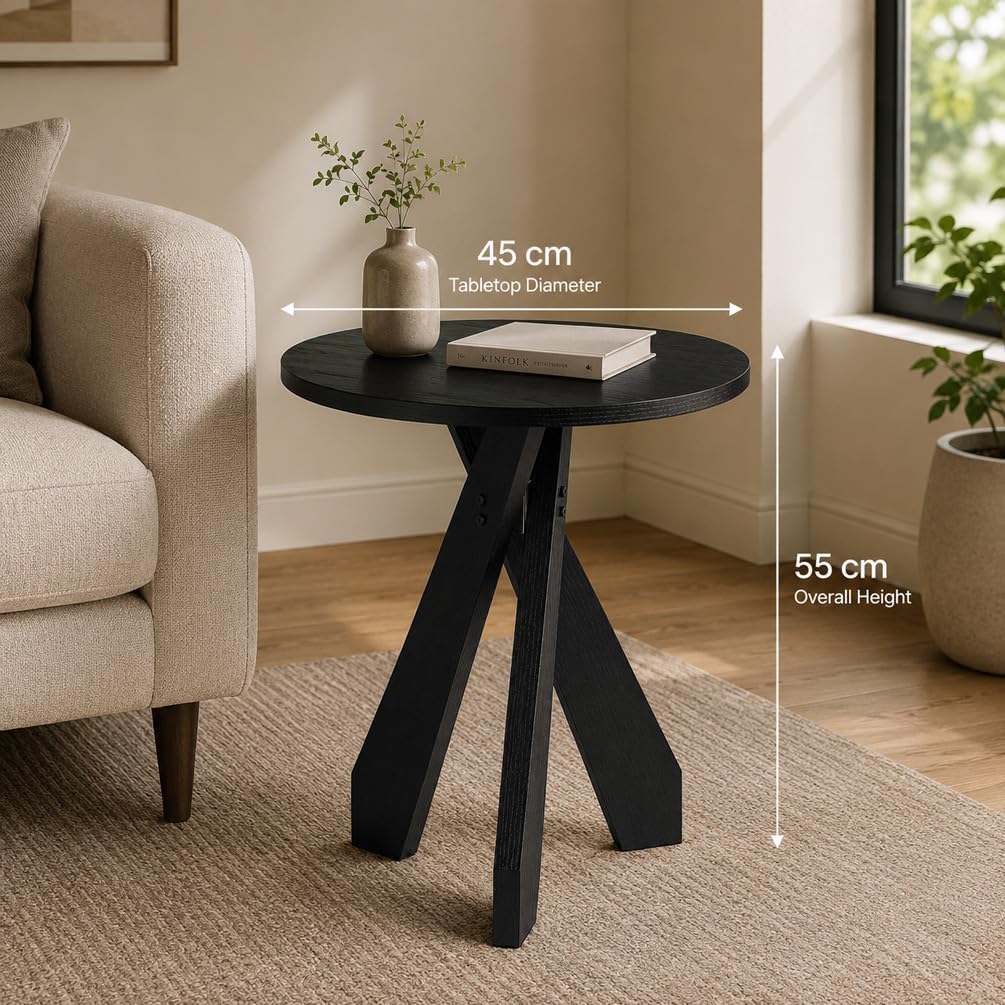 17.7" Farmhouse Round Side Table with Tripod Legs, Sculptural Design, Black image 3