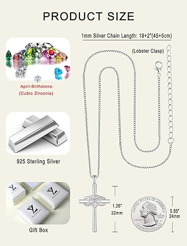 Miniatura 6 de YL Collar de cruz de plata de ley para mujer, colgante de crucifijo de corazón infinito, piedra natal