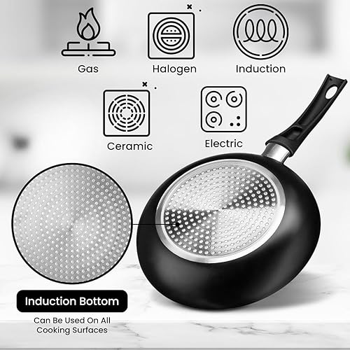 Miniatura 4 de Chef's Star Juego de ollas y sartenes antiadherentes, juegos de utensilios de cocina, esenciales de cocina de aluminio, 7 piezas, color negro