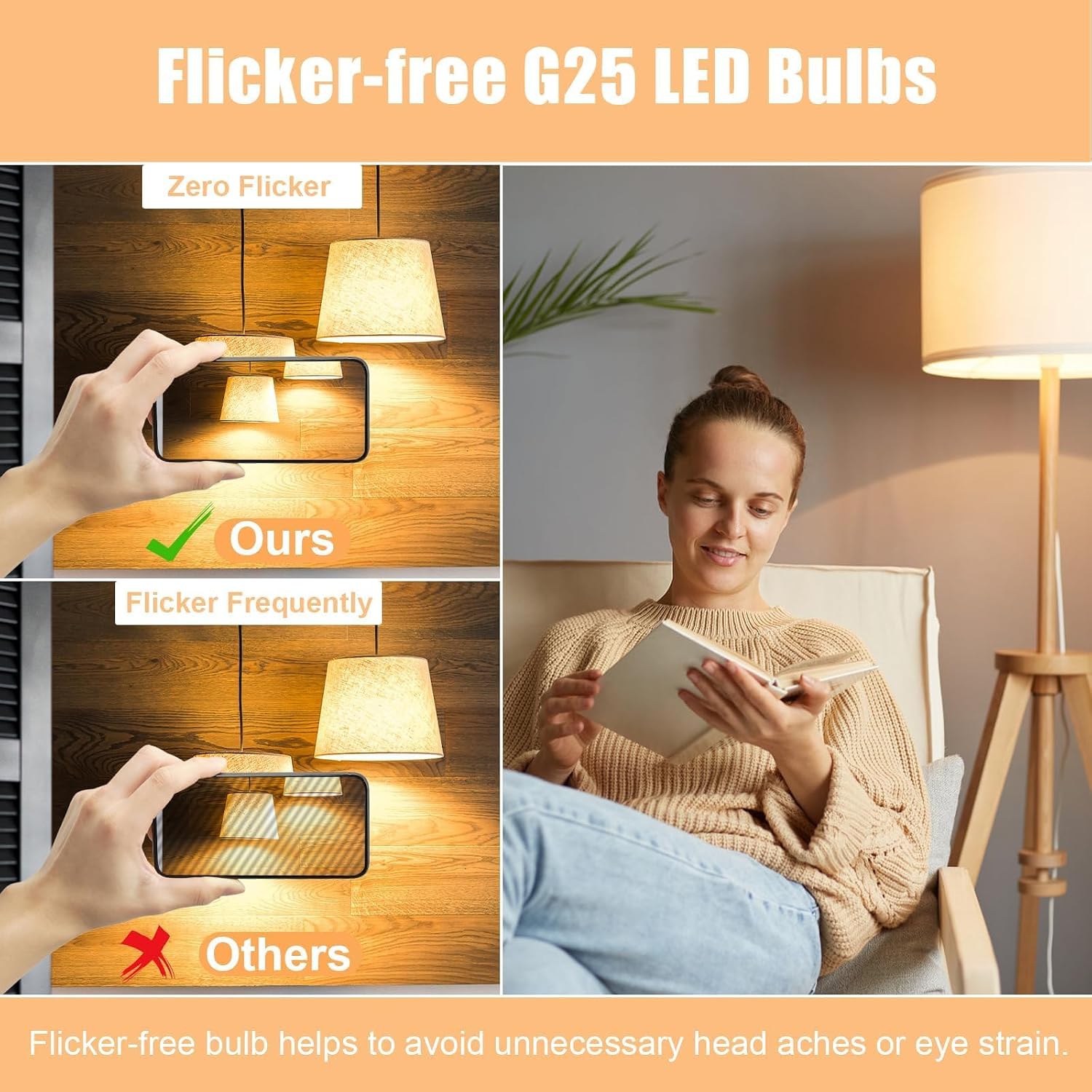 20 Pack G25 LED Vanity Barthroom Light Bulb 60W Equivalent 2700K Warm White image 5