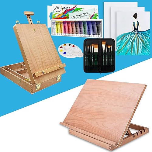MIRTUSO Art Supplies - Juego de 27 piezas de arte con caballete de mesa, caballete de mesa A3, tablero de dibujo y boceto para artistas,