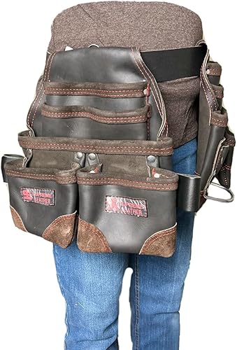 Miniatura 7 de Cinturón de herramientas  Equipo de herramientas de cuero para carpinteros, manitas, constructores, electricistas, enmarcadores  Bolsas de