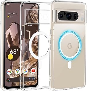 ottpluscase for Google Pixel 8 Pro Case [Compatible with MagSafe], Magnetic Shockproof Military-Grade Protection, Hard PC Back with Soft TPU Cover Phone Case for Pixel 8Pro, 6.7 inch, Crystal Clear