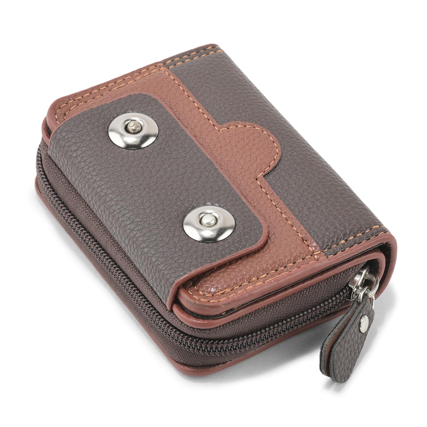 VEMILIO Women’s Artificial Leather Card Holder Wallet | 15 Slot Organizer Purse with Zipper Coin Pocket & Button Closure | Stylish Compact Ladies Wallet for Girls (Brown)-image-35