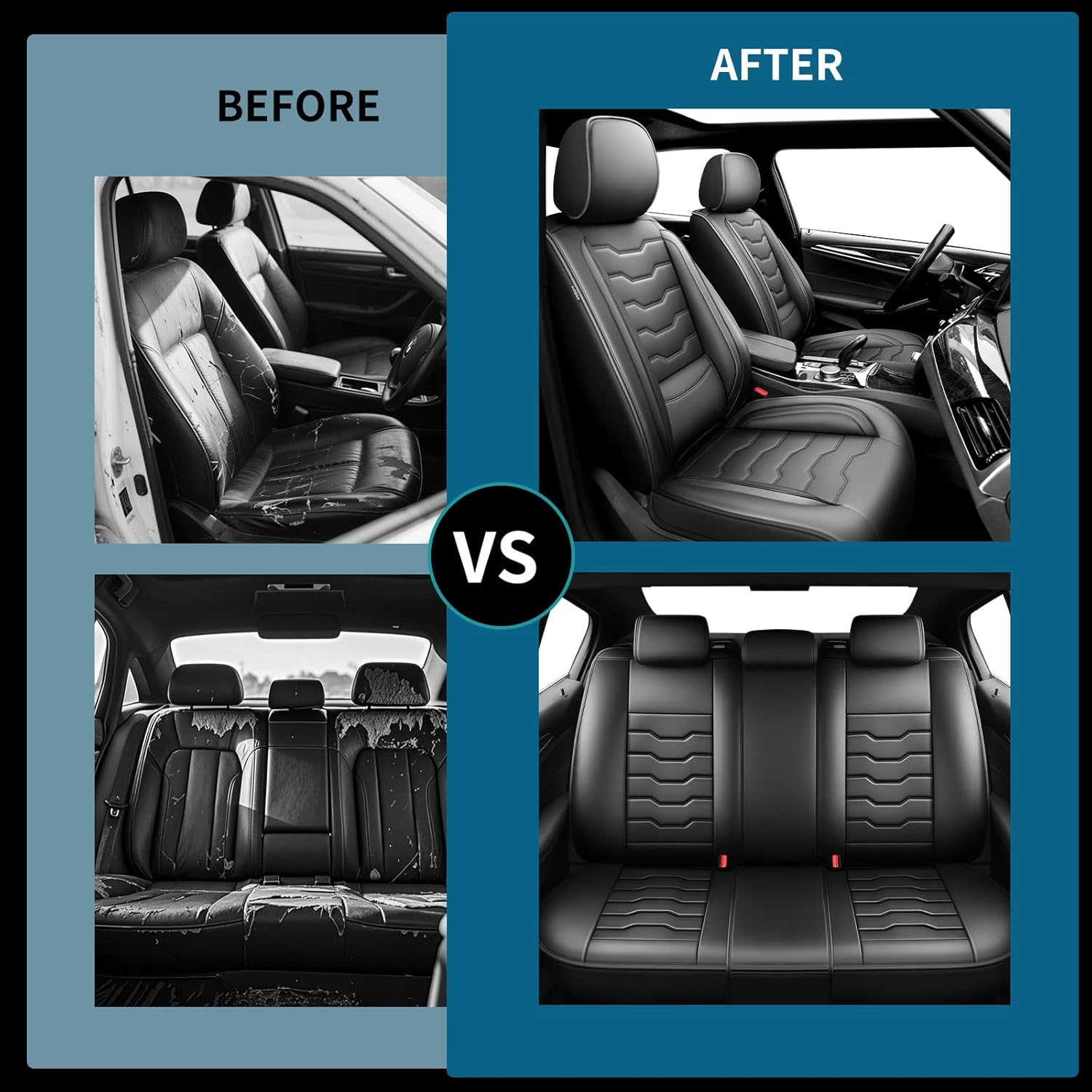 Fit Kona Car Seat Covers for Select Hyundai Kona 2018-2025 2026. Premium Leather, Waterproof， Breathable, Scratch-Resistant & All-Weather Seat Cushion Protector (Full Set, Black)