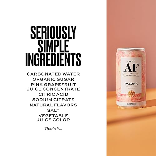 Miniatura 4 de FREE AF Bebidas sin alcohol Paloma  Cócteles espumosos alternativos al alcohol con calidez botánica AFTERGLOW  Sin gluten, bajas en calorías  Latas