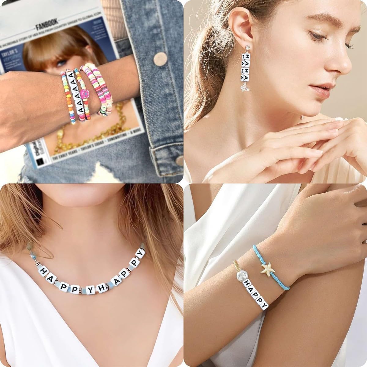 100PCS Letter Beads Acrylic Square Alphabet Beads for Jewelry Making 6x6mm White Cube Letter Bead for Bracelets Making Necklaces (A-100PCS) - Image 4