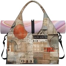 Gym Bag for Women with Yoga Mat Strap, Vintage Collage Art Waterproof Sports Duffel Bag with Shoe Compartment, Travel Tote Bag for Workout Gear