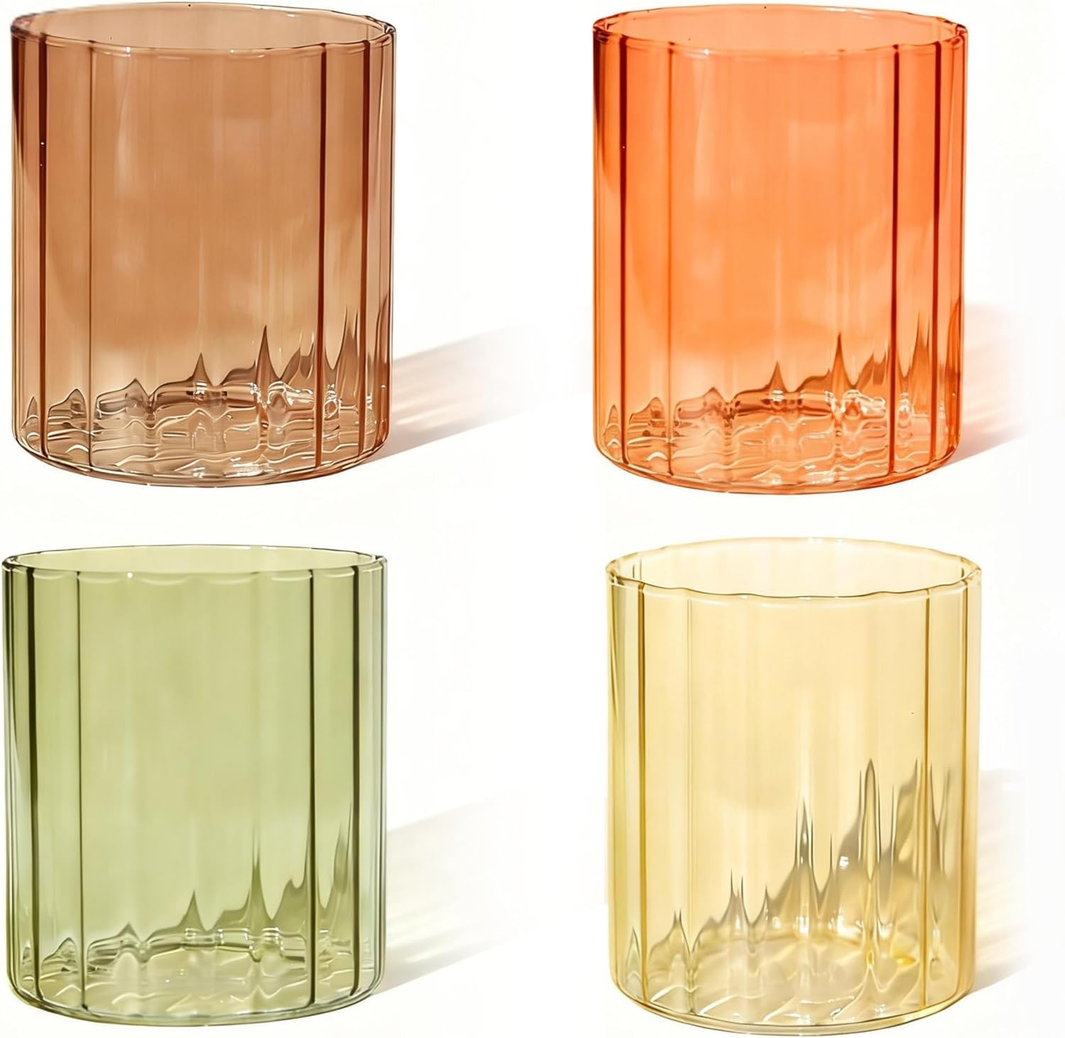 Fluted Water Glasses Set - Cute Iced Coffee Cups - Fine Lightweight Borosilicate Glasses - for Water, Sparkling Summer Drinks (14 fl oz)