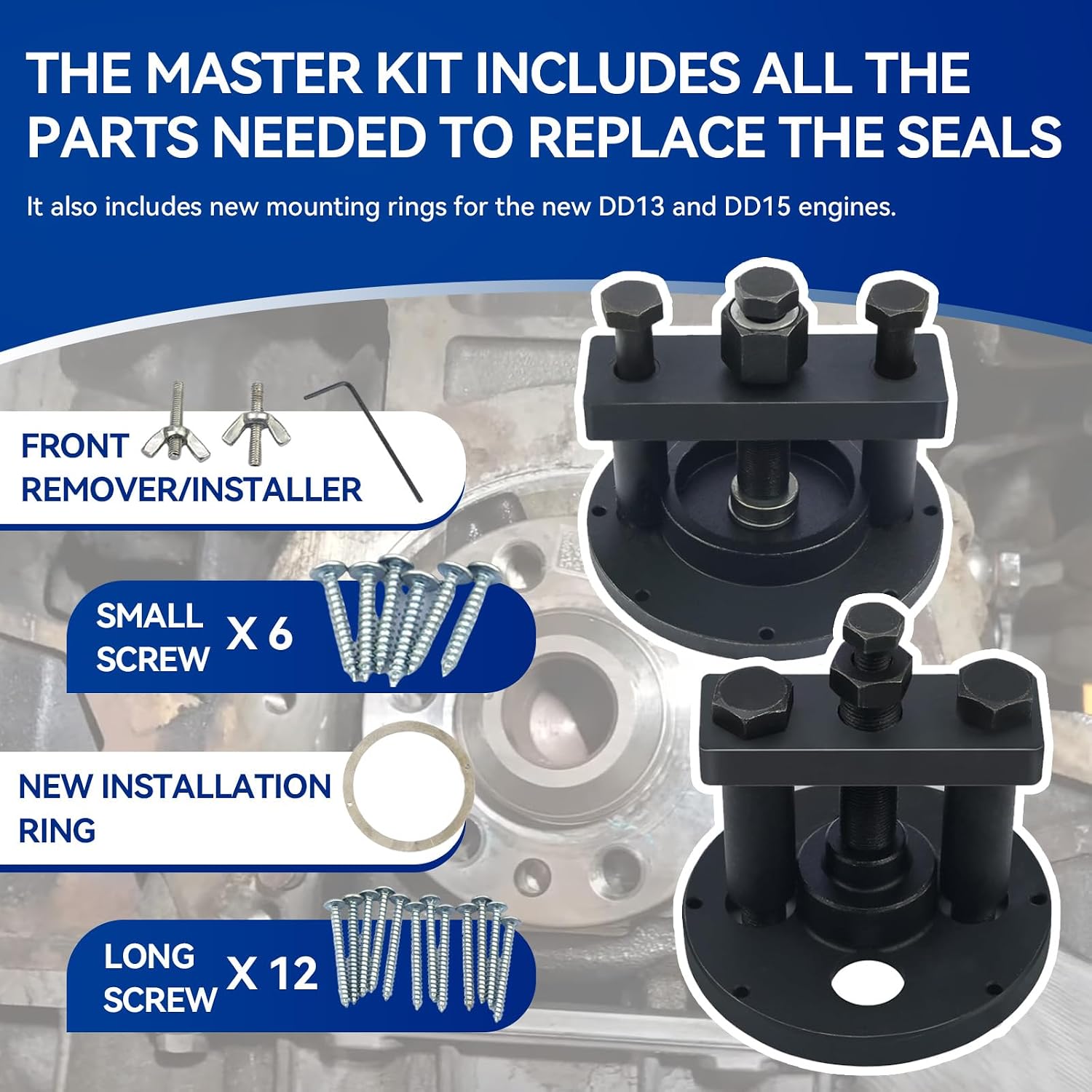 For Detroit Diesel DD13 DD15 Crankshaft Oil Seal Front & Rear Seal Remover & Installer Tool Kit Alternative to W470589004300 W541589023300 W541589003400