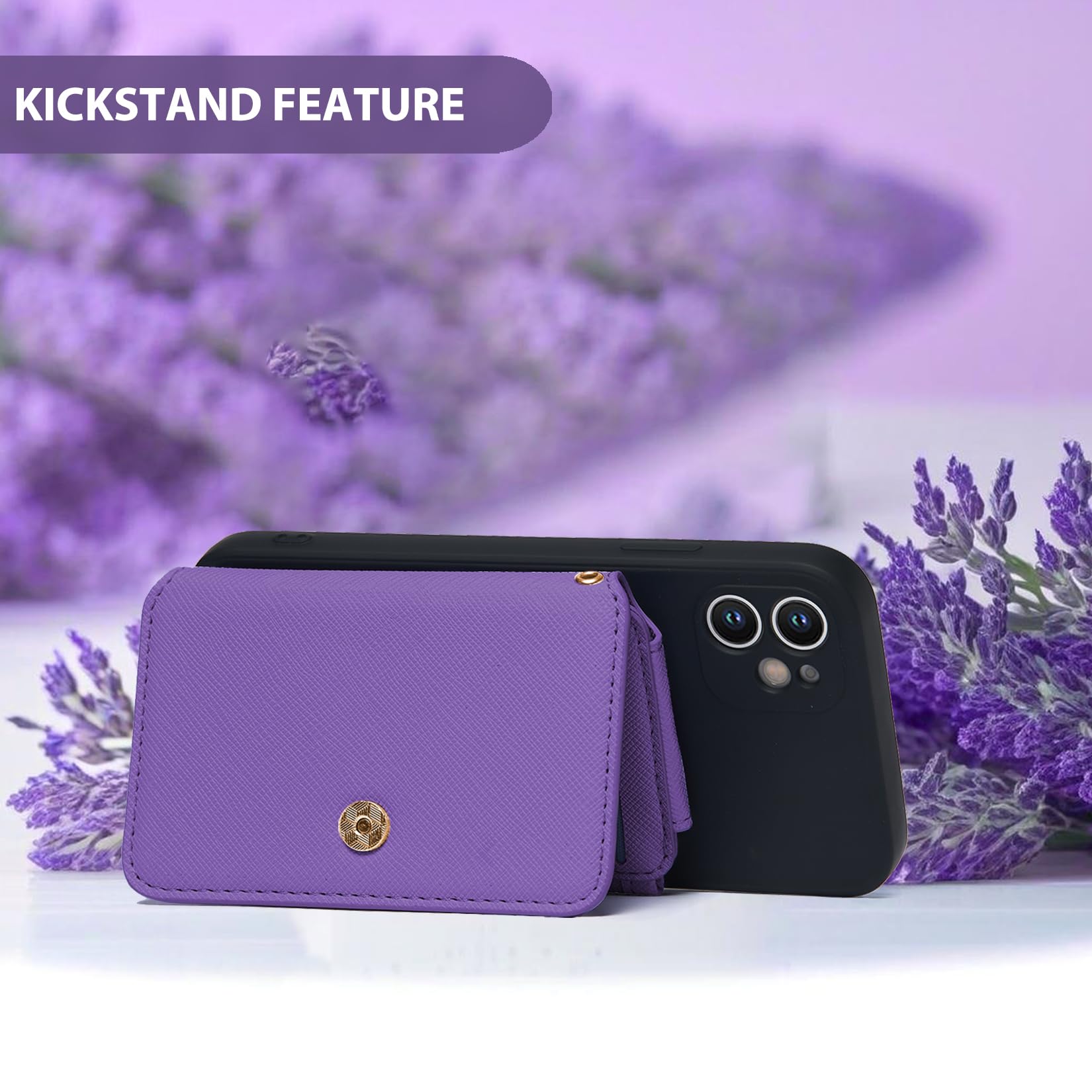 M-Plateau Portfel na telefon, etui na karty kredytowe dla kobiet, przymocowana naklejka 3M, etui na kartę telefoniczną kompatybilne z etui iPhone 15 pro i większością smartfonów (fioletowy), fioletowy