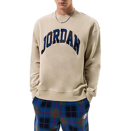 Jordan Essentials Men's Holiday Plaid Crew Neck Fleece Sweatshirt Shirt Long Sleeve Top