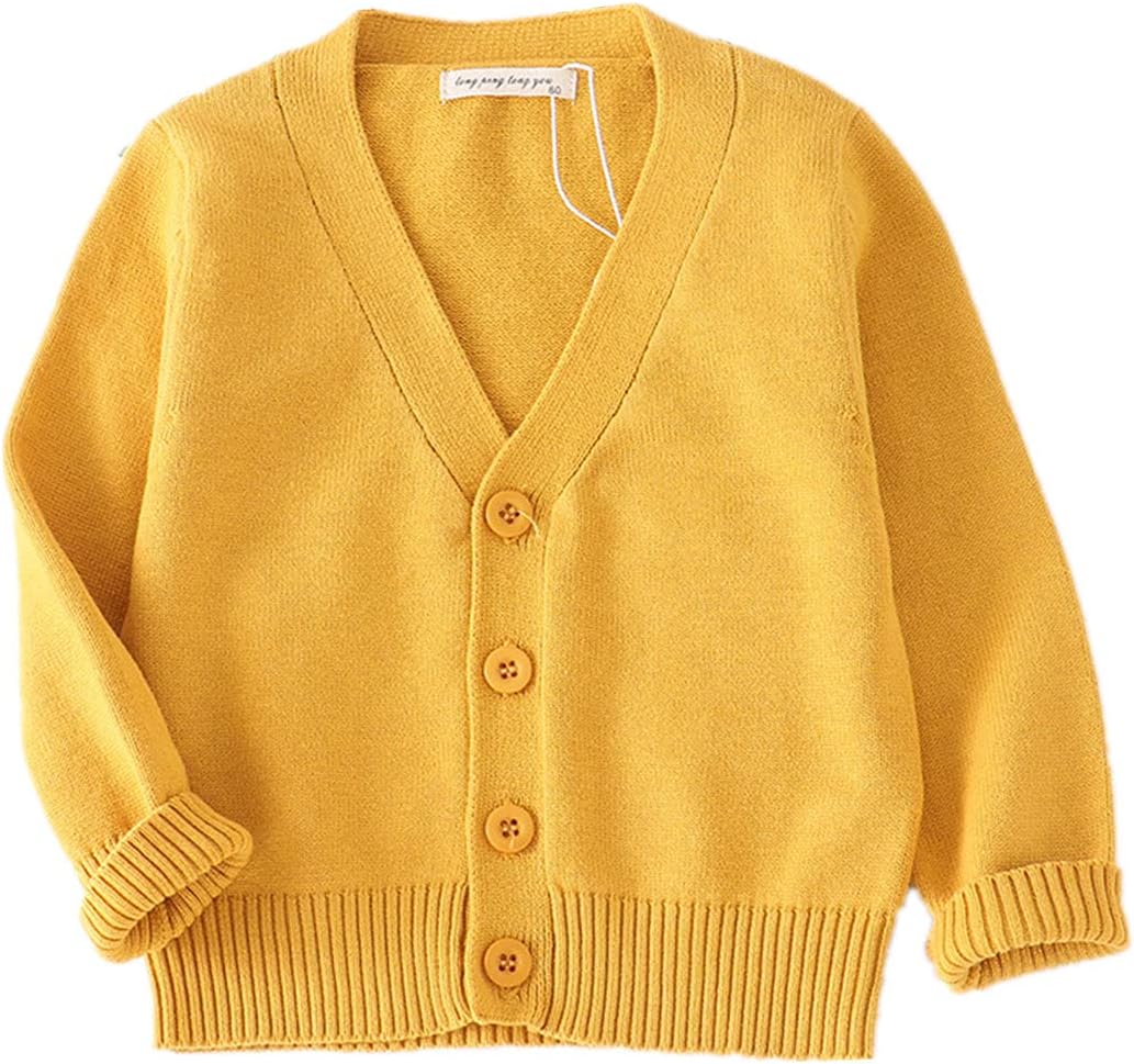 PTPUKE Unisex Boy' Girls' Cardigans Sweater V-Neck Long Sleeve Button Soild Cotton Knit Sweaters for 1-8 Years