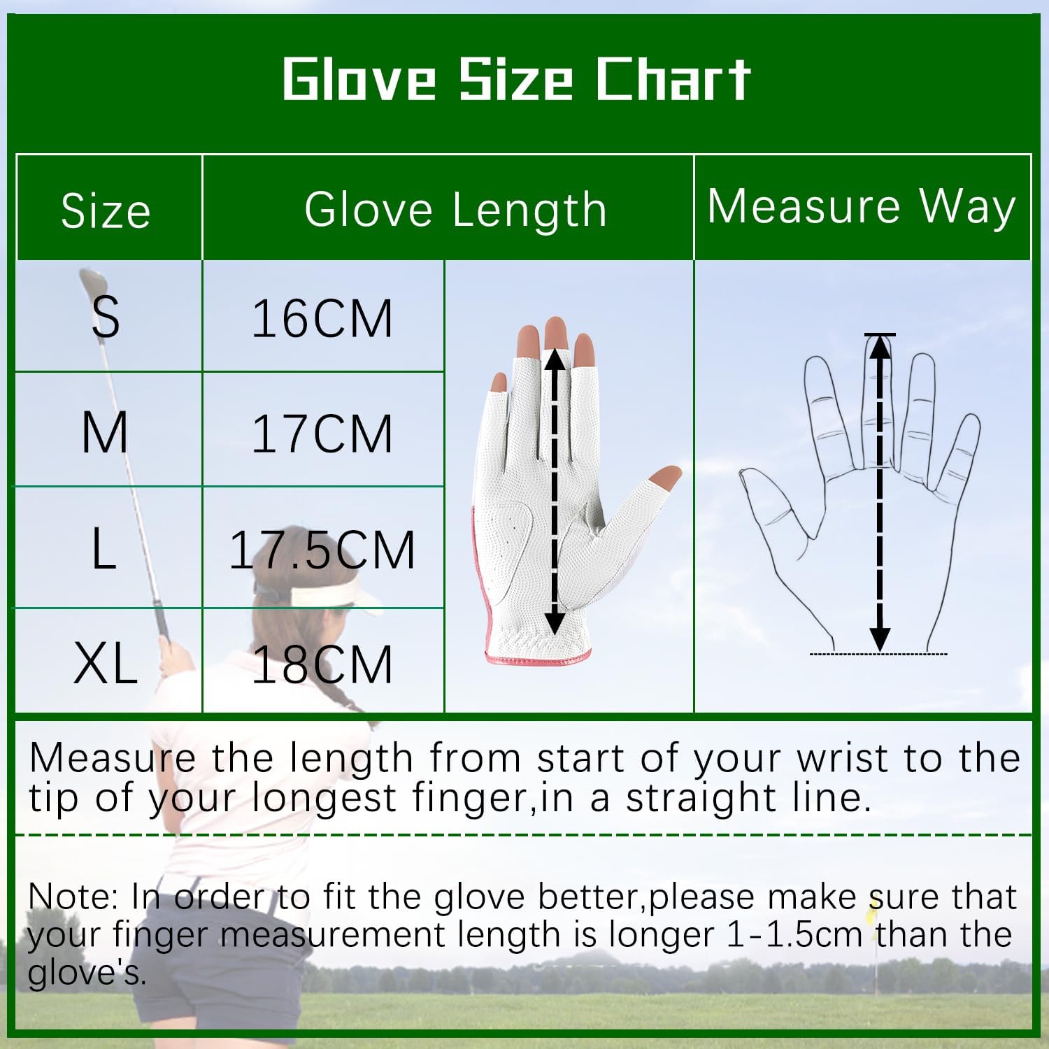 MAZEL Women's Fingerless Golf Gloves One Pair Open-Finger Design,Breathable Hot Wet Weather Sweat-Absorbing,Fit Size S M L XL - Image 5