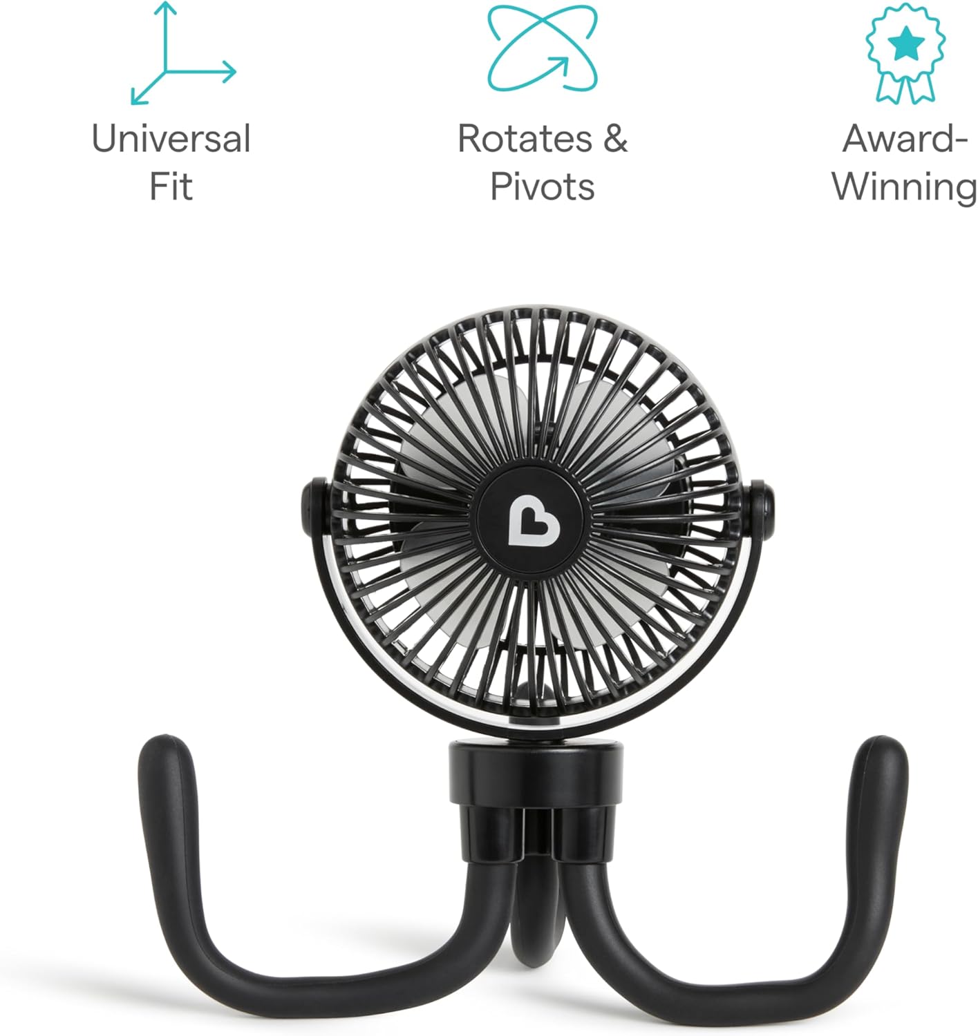 Munchkin Stroller Fan - Portable Fan for Travel, Baby Gear Accessory with 4 Speeds, Flexible Clip-on Leg Attachment, Rechargeable Battery, Black with Multicolored LED Lights