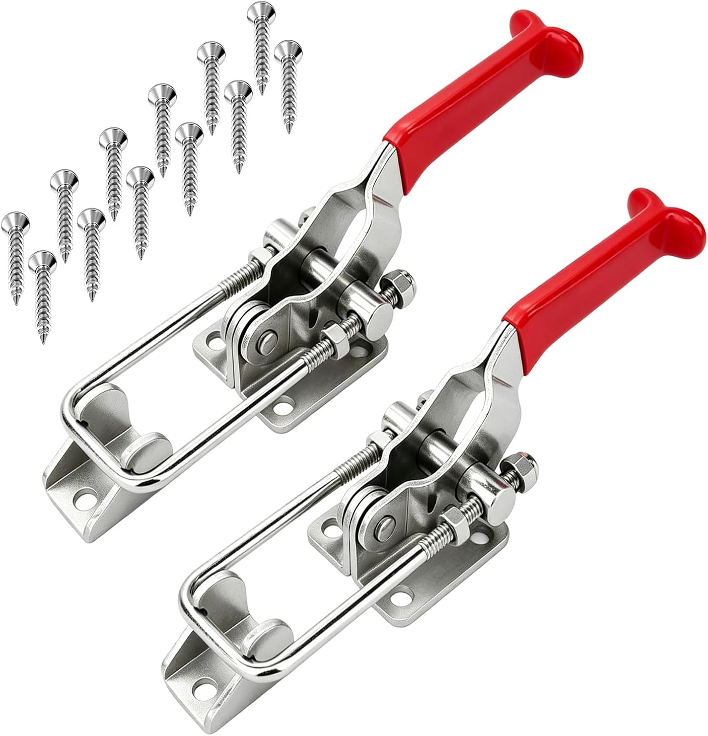 2Pcs Toggle Clamp Latch 2000LBs, 40341 Heavy Duty Large Toggle Latch, 304 Stainless Steel Adjustable U Bolt Lid Latch w/12Pcs Screw for Industrial EquiIpment, Trailer Door, Smoker Lid
