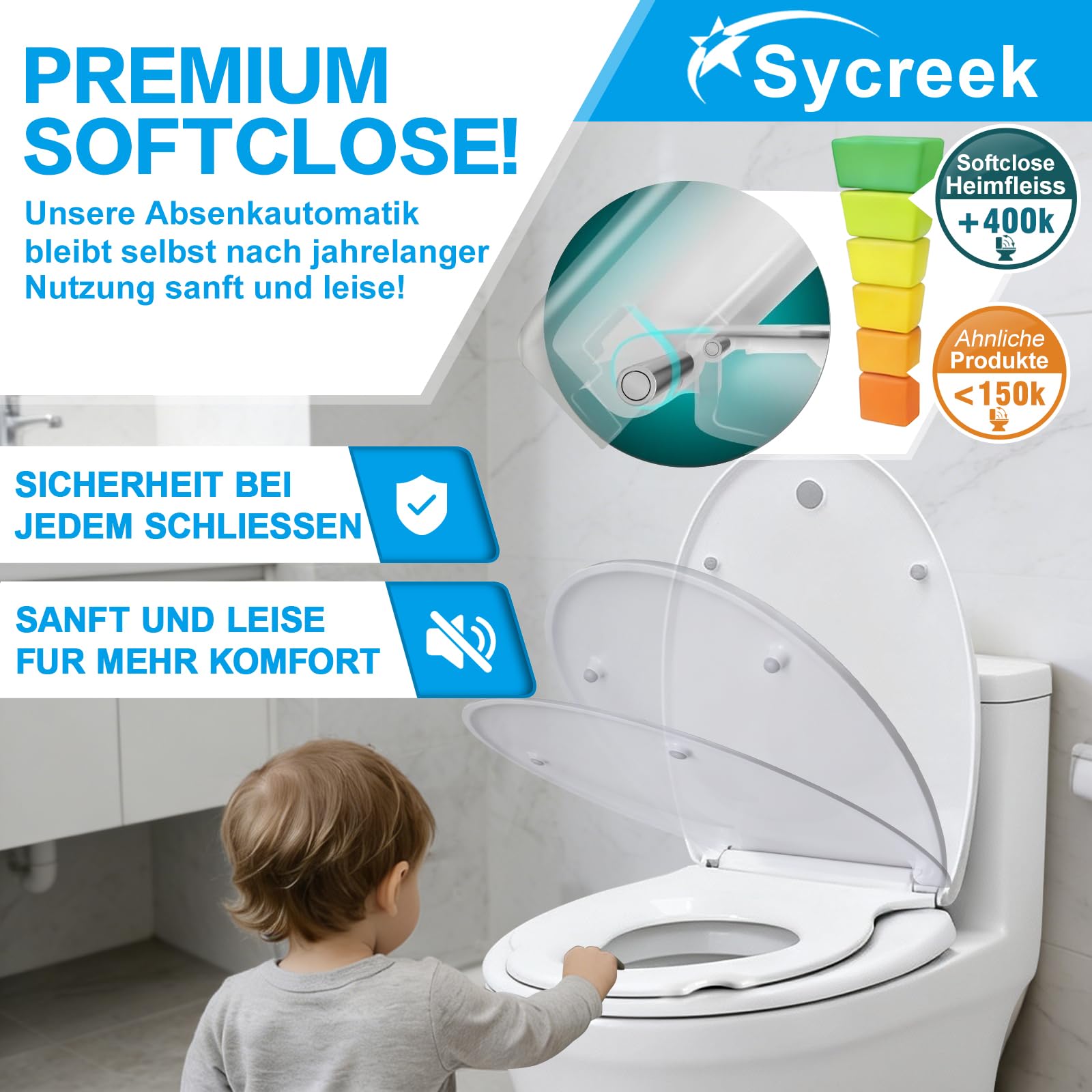 Toilettenbrille mit Kindersitz & Soft-Close – Klodeckel mit herausnehmbarem Kindereinsatz, Quick-Release & Antibakteriell – Robuster Toilettendeckel für Standard-WCs, inkl. Montageschablone