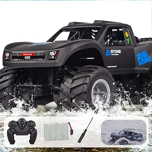 Monster Truck Toys, auto de control remoto anfibio de 2.4 G para niños, automóvil a control remoto todo terreno a escala 116, 4WD, 2 baterías